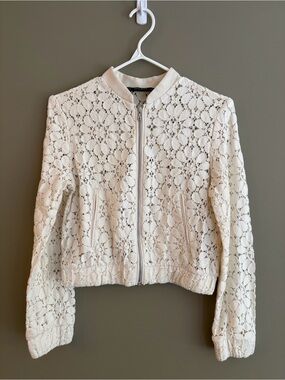 ZARA Ivory Lace Bomber Jacket size XS